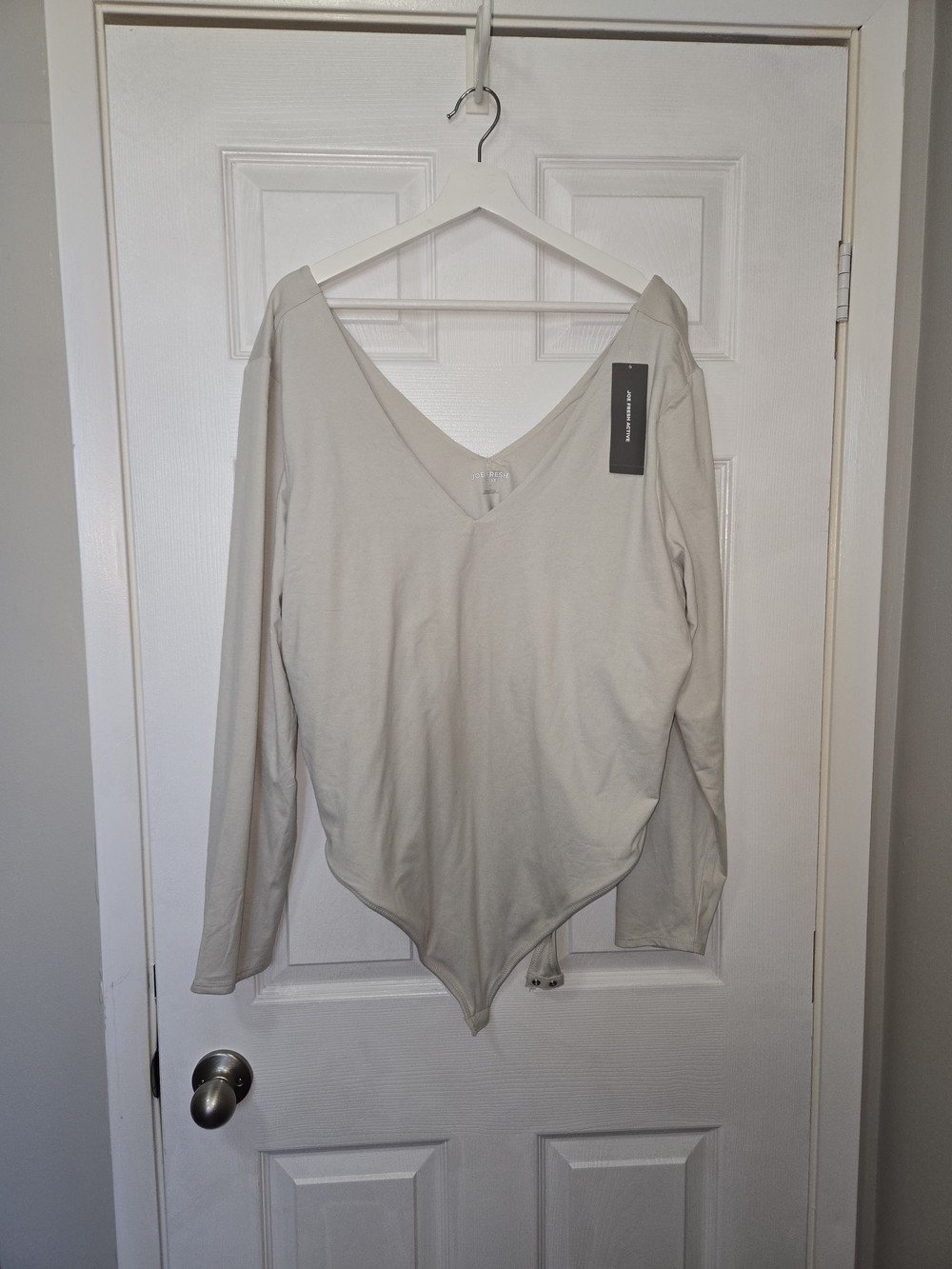 Joe Fresh Long Sleeve V-Neck Bodysuit in Light Beige